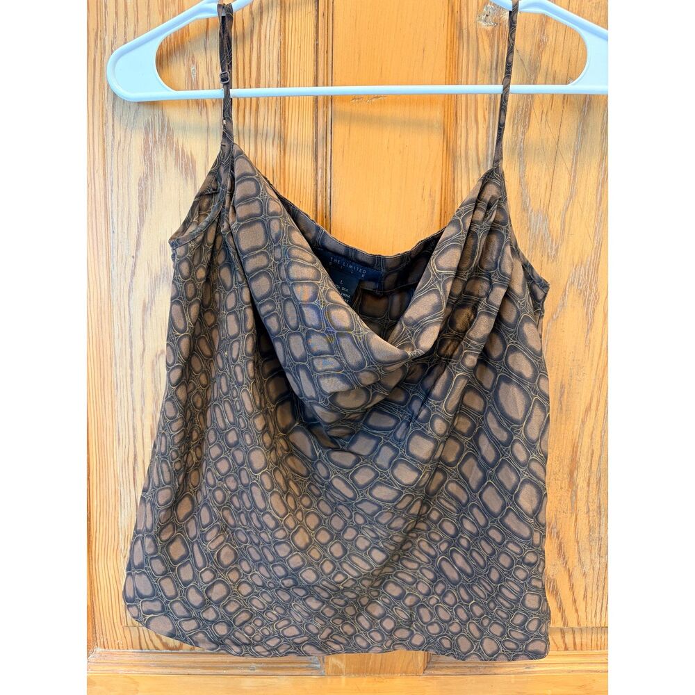 Y2K The Limited 100% Silk Cowl Neck Cami Brown Croc Gator Print Tank Large